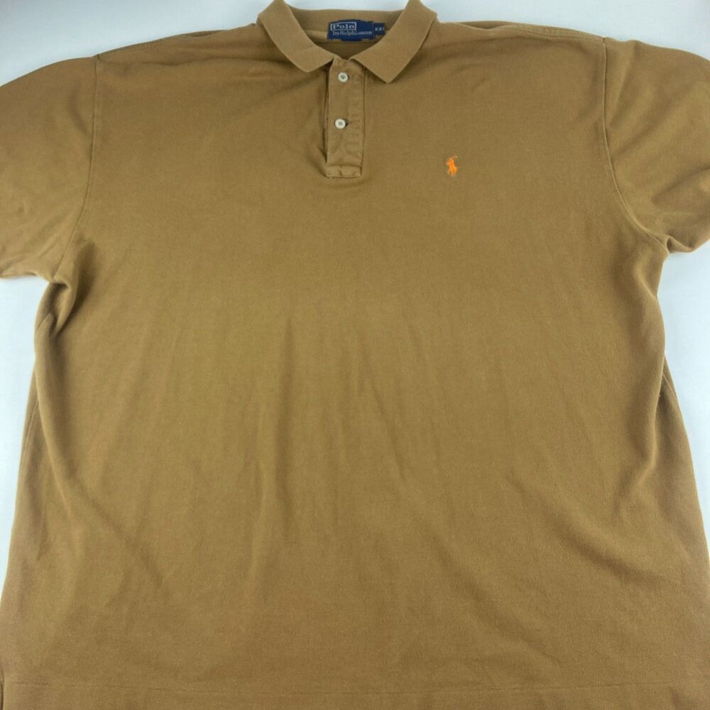 Polo Ralph Lauren XXL Brown Polo Shirt Orange Pony Short Sleeve Cotton